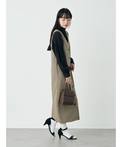 earth music&ecology（アースミュージックアンドエコロジー）の「2WAYジレワンピース（ワンピース・レディース・ブラック/ベージュ/チェック・FREE）」の8枚目の写真