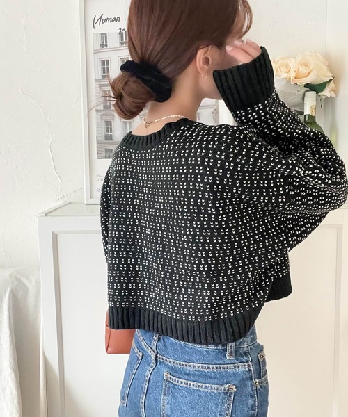 classicalelf（クラシカルエルフ）の「装いを華やかに。2wayジャガードニットショート丈カーディガン（カーディガン/ボレロ・レディース・ブラック/オフホワイト/ネイビー/グリーン・LARGE/X-LARGE/SMALL/MEDIUM）」の21枚目の写真