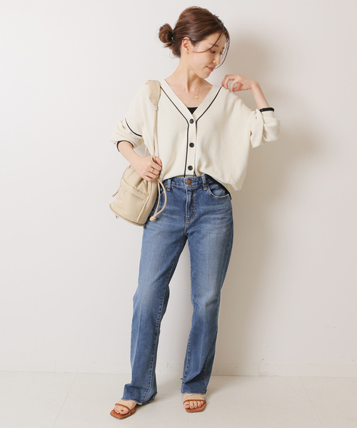 Spick &amp; Span - ☆スピックアンドスパン☆ 片畦ラインVネック カーディガン Spick & Span（スピックアンドスパン）の「片畦ラインVネック
