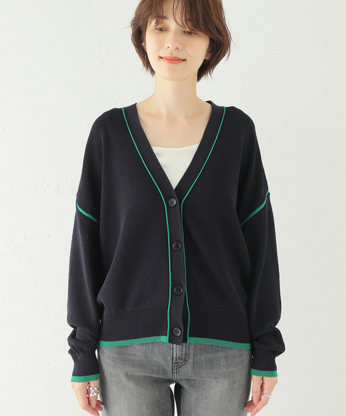 Spick &amp; Span - ☆スピックアンドスパン☆ 片畦ラインVネック カーディガン Spick & Span（スピックアンドスパン）の「片畦ラインVネック