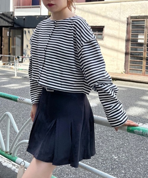 one after another NICE CLAUP（ワンアフターアナザーナイスクラップ）の「マルチWAYカッティングボーダートップス（Tシャツ/カットソー・レディース・ブラック系その他/ブラウン系その他/ベージュ系その他/グレイッシュベージュ・FREE）」の5枚目の写真