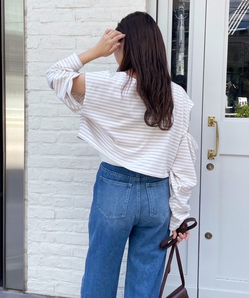 one after another NICE CLAUP（ワンアフターアナザーナイスクラップ）の「マルチWAYカッティングボーダートップス（Tシャツ/カットソー・レディース・ブラック系その他/ブラウン系その他/ベージュ系その他/グレイッシュベージュ・FREE）」の15枚目の写真