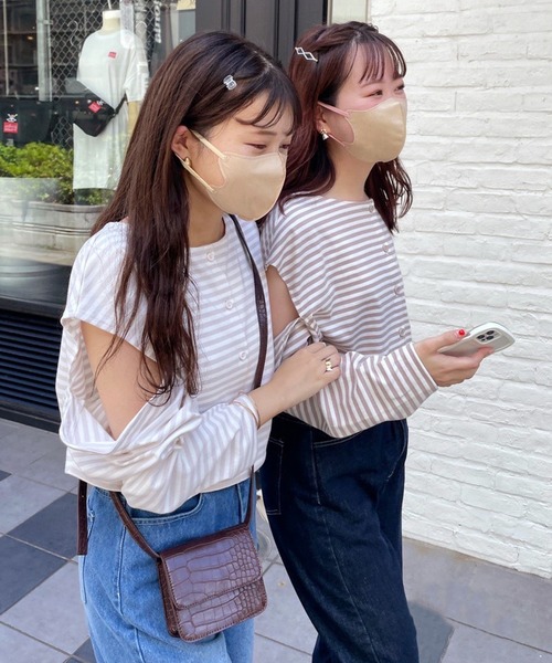 one after another NICE CLAUP（ワンアフターアナザーナイスクラップ）の「マルチWAYカッティングボーダートップス（Tシャツ/カットソー・レディース・ブラック系その他/ブラウン系その他/ベージュ系その他/グレイッシュベージュ・FREE）」の17枚目の写真