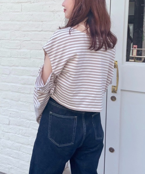 one after another NICE CLAUP（ワンアフターアナザーナイスクラップ）の「マルチWAYカッティングボーダートップス（Tシャツ/カットソー・レディース・ブラック系その他/ブラウン系その他/ベージュ系その他/グレイッシュベージュ・FREE）」の21枚目の写真