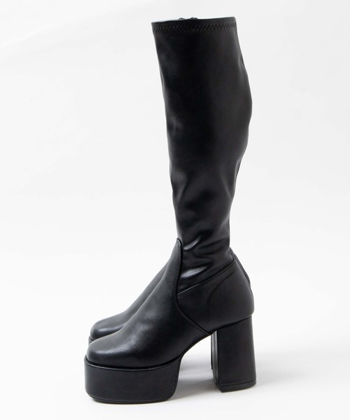 WEGO（ウィゴー）の「WEGO/ストーム付きヒールロングブーツ（ブーツ・レディース・ブラック/オフホワイト/ブラック系その他・MEDIUM/LARGE）」の6枚目の写真