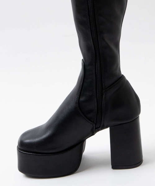 WEGO（ウィゴー）の「WEGO/ストーム付きヒールロングブーツ（ブーツ・レディース・ブラック/オフホワイト/ブラック系その他・MEDIUM/LARGE）」の9枚目の写真