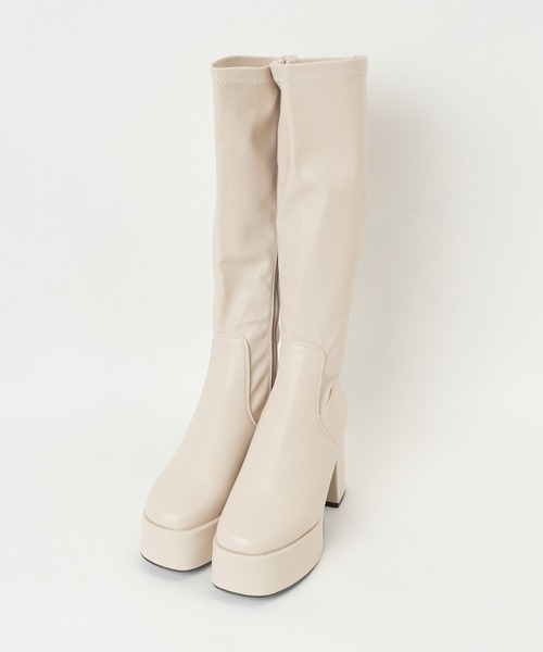 WEGO（ウィゴー）の「WEGO/ストーム付きヒールロングブーツ（ブーツ・レディース・ブラック/オフホワイト/ブラック系その他・MEDIUM/LARGE）」の11枚目の写真