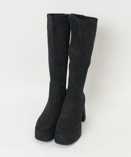 WEGO（ウィゴー）の「WEGO/ストーム付きヒールロングブーツ（ブーツ・レディース・ブラック/オフホワイト/ブラック系その他・MEDIUM/LARGE）」の12枚目の写真