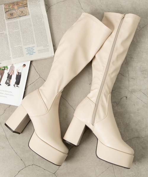 WEGO（ウィゴー）の「WEGO/ストーム付きヒールロングブーツ（ブーツ・レディース・ブラック/オフホワイト/ブラック系その他・MEDIUM/LARGE）」の13枚目の写真