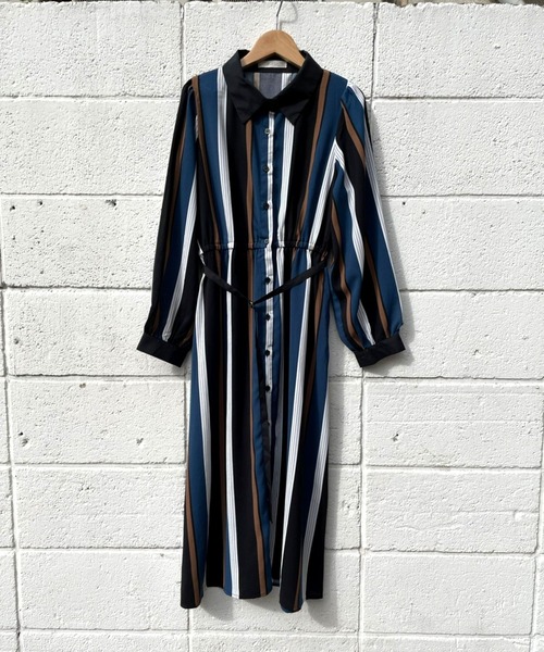 ＪＵＧＬＡＮＳ（ユグランス）の「☆ クラシカルな一枚。マルチストライプ柄ベルト付きワンピース　35936（ワンピース・レディース・ブラック/アイボリー/キャメル・FREE）」の3枚目の写真