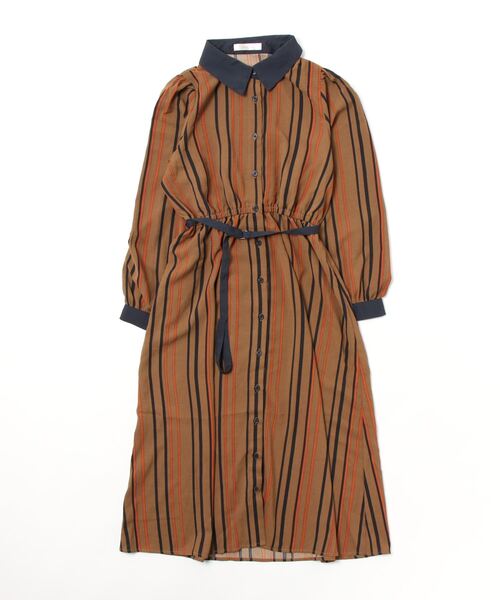 ＪＵＧＬＡＮＳ（ユグランス）の「☆ クラシカルな一枚。マルチストライプ柄ベルト付きワンピース　35936（ワンピース・レディース・ブラック/アイボリー/キャメル・FREE）」の11枚目の写真