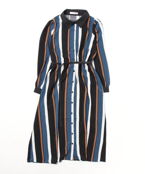 ＪＵＧＬＡＮＳ（ユグランス）の「☆ クラシカルな一枚。マルチストライプ柄ベルト付きワンピース　35936（ワンピース・レディース・ブラック/アイボリー/キャメル・FREE）」の12枚目の写真