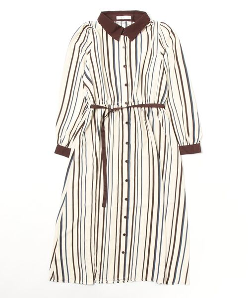 ＪＵＧＬＡＮＳ（ユグランス）の「☆ クラシカルな一枚。マルチストライプ柄ベルト付きワンピース　35936（ワンピース・レディース・ブラック/アイボリー/キャメル・FREE）」の13枚目の写真