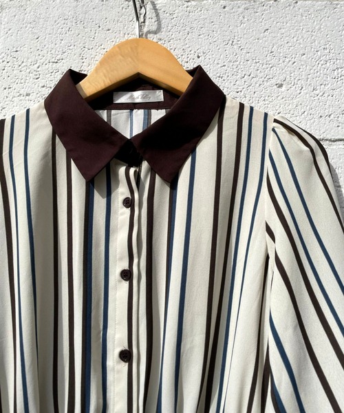 ＪＵＧＬＡＮＳ（ユグランス）の「☆ クラシカルな一枚。マルチストライプ柄ベルト付きワンピース　35936（ワンピース・レディース・ブラック/アイボリー/キャメル・FREE）」の5枚目の写真