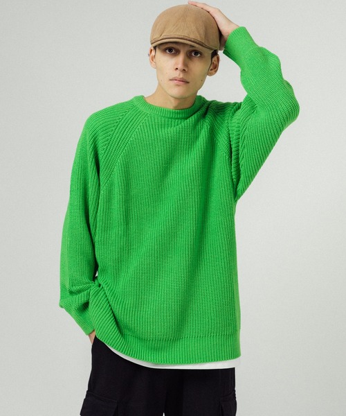 Ressaca（レサーカ）の「オーバーサイズ 片畔 ラグランクルーネックカラーニットセーター（ニット/セーター・メンズ・ブラウン/ブルー/ロイヤルブルー/ライトグリーン/グリーン/イエロー/オレンジ/ブラック/グレー・L/M）」の4枚目の写真