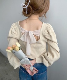 バックリボンパワショルニット