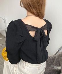 バックリボンパワショルニット