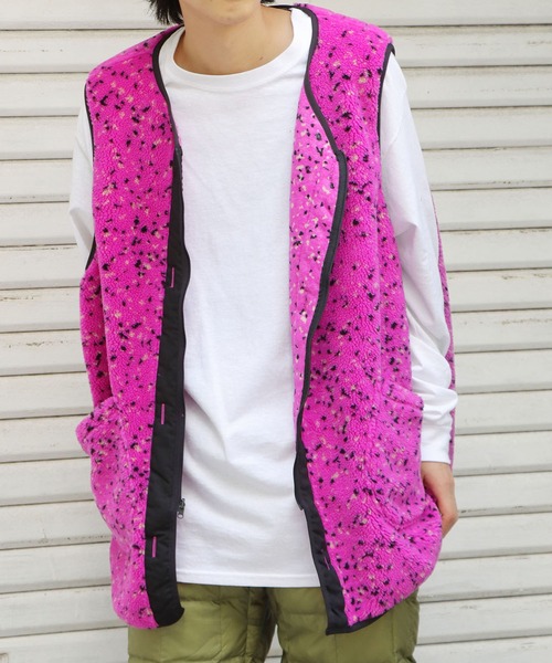 CAL O LINE（キャルオーライン）の「CAL O LINE/キャルオーライン JACQUARD PILE LINER VEST ライナーベスト フリース ボアベスト 総柄（ベスト・メンズ・ピンク/ブラック・M/L/XL）」の18枚目の写真