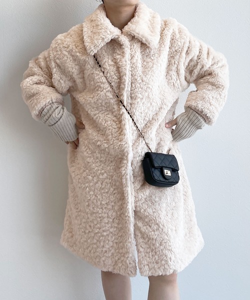【美品】w closet フェイクファービッグカラーコート F(M-L)ベージュ 美品】w closet フェイクファービッグカラーコート F(M-L