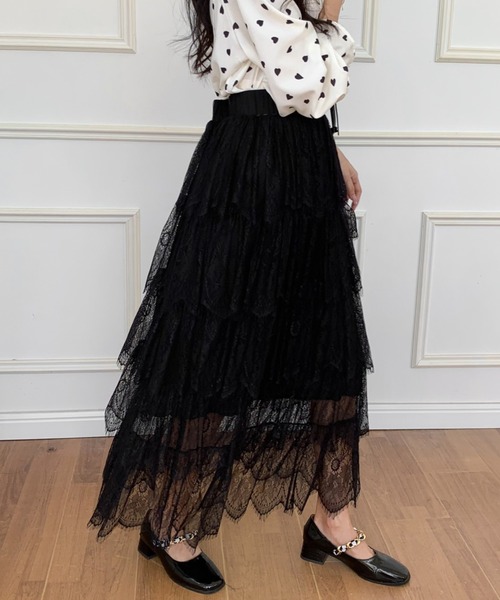ECLIN（エクラン）の「ランダムティアード総レースロングスカート（スカート・レディース・ブラック/ベージュ・S/M）」の8枚目の写真