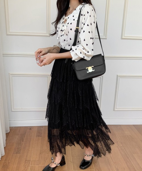 ECLIN（エクラン）の「ランダムティアード総レースロングスカート（スカート・レディース・ブラック/ベージュ・S/M）」の10枚目の写真