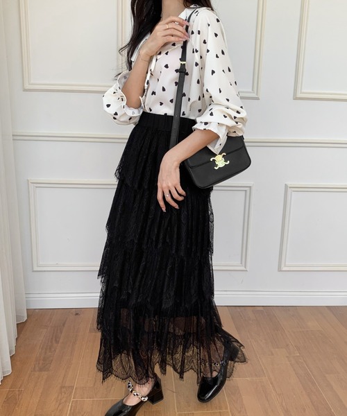 【未使用品】　UN3D.　ランダムレース　スカート　ロング　定価3.6万 HUG.U（ハグユー） スカート ロングスカート レース ティアード