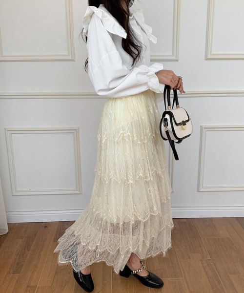 ECLIN（エクラン）の「ランダムティアード総レースロングスカート（スカート・レディース・ブラック/ベージュ・S/M）」の4枚目の写真