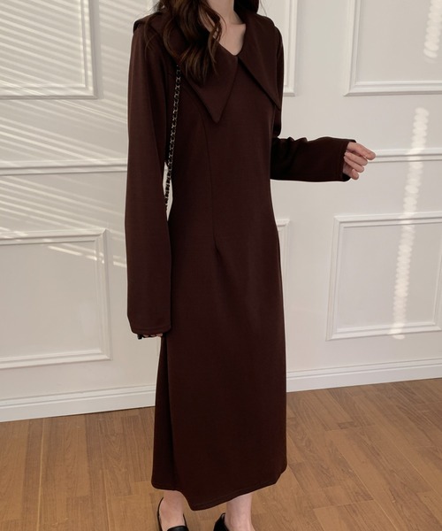 ECLIN（エクラン）の「バックスリットAラインワンピース（ワンピース・レディース・グリーン/ブラウン・S/M/L）」の4枚目の写真