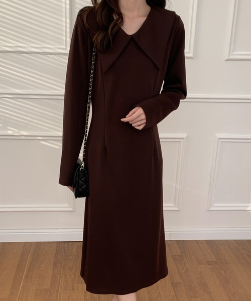 ECLIN（エクラン）の「バックスリットAラインワンピース（ワンピース・レディース・グリーン/ブラウン・S/M/L）」の5枚目の写真