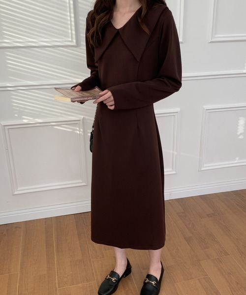 ECLIN（エクラン）の「バックスリットAラインワンピース（ワンピース・レディース・グリーン/ブラウン・S/M/L）」の7枚目の写真