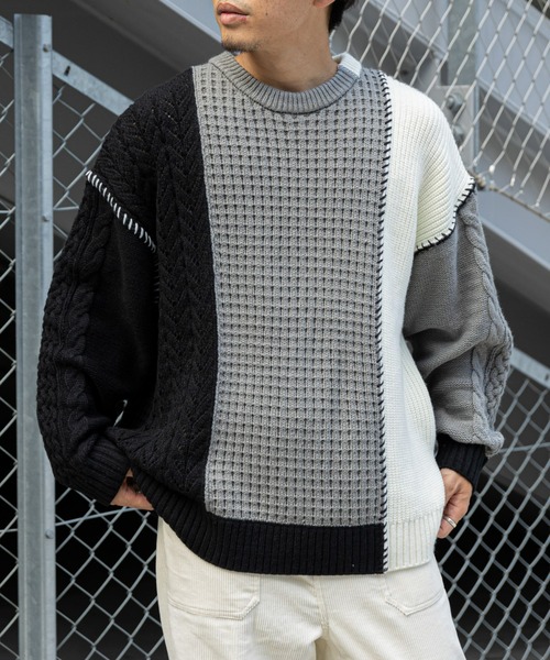 CIAOPANIC TYPY（チャオパニックティピー）の「パッチワークステッチリメイクニットプルオーバー（ニット/セーター・メンズ・ブルー/ブラック/ブラウン・ONE SIZE）」の4枚目の写真