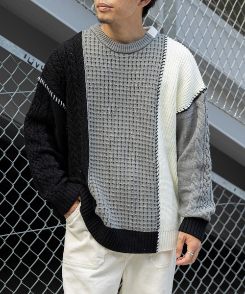 CIAOPANIC TYPY（チャオパニックティピー）の「パッチワークステッチリメイクニットプルオーバー（ニット/セーター・メンズ・ブルー/ブラック/ブラウン・ONE SIZE）」の6枚目の写真