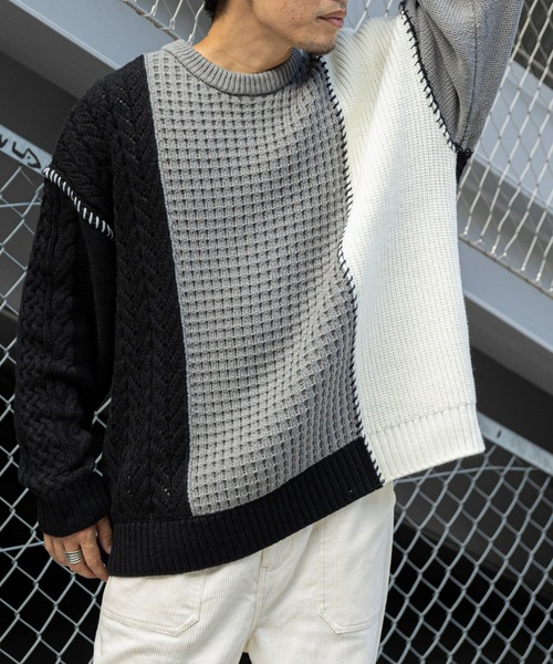 CIAOPANIC TYPY（チャオパニックティピー）の「パッチワークステッチリメイクニットプルオーバー（ニット/セーター・メンズ・ブルー/ブラック/ブラウン・ONE SIZE）」の7枚目の写真