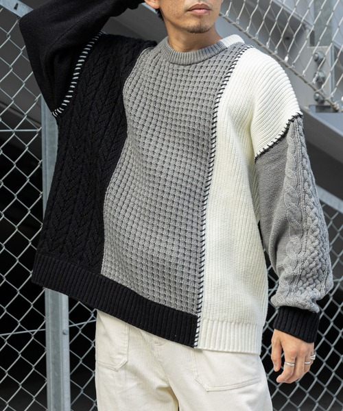 CIAOPANIC TYPY（チャオパニックティピー）の「パッチワークステッチリメイクニットプルオーバー（ニット/セーター・メンズ・ブルー/ブラック/ブラウン・ONE SIZE）」の8枚目の写真