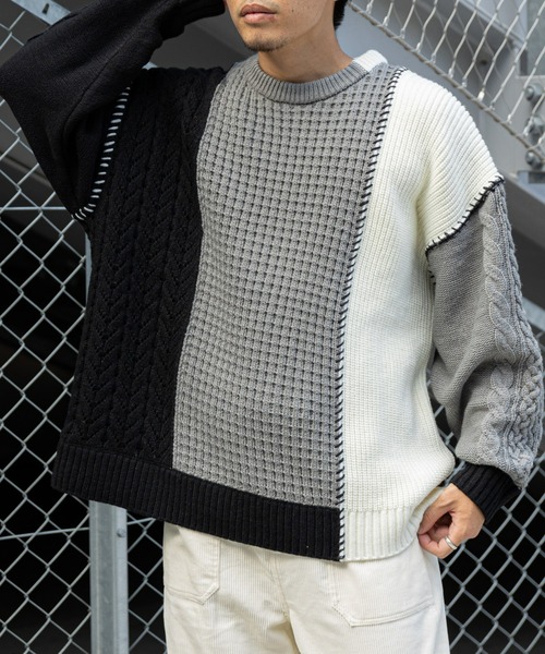 CIAOPANIC TYPY（チャオパニックティピー）の「パッチワークステッチリメイクニットプルオーバー（ニット/セーター・メンズ・ブルー/ブラック/ブラウン・ONE SIZE）」の10枚目の写真