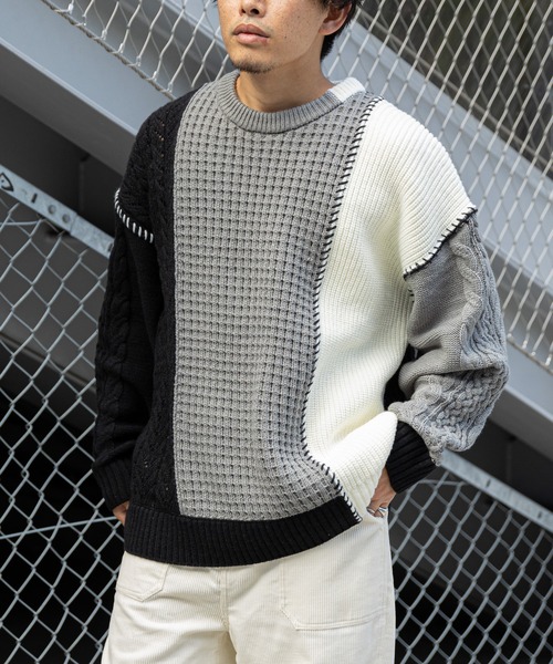 CIAOPANIC TYPY（チャオパニックティピー）の「パッチワークステッチリメイクニットプルオーバー（ニット/セーター・メンズ・ブルー/ブラック/ブラウン・ONE SIZE）」の11枚目の写真