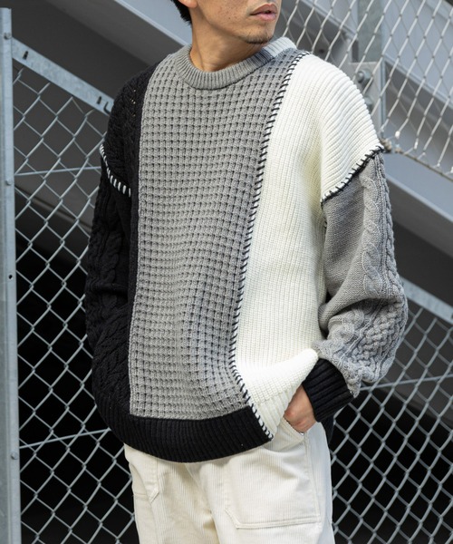 CIAOPANIC TYPY（チャオパニックティピー）の「パッチワークステッチリメイクニットプルオーバー（ニット/セーター・メンズ・ブルー/ブラック/ブラウン・ONE SIZE）」の12枚目の写真