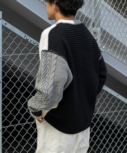 CIAOPANIC TYPY（チャオパニックティピー）の「パッチワークステッチリメイクニットプルオーバー（ニット/セーター・メンズ・ブルー/ブラック/ブラウン・ONE SIZE）」の13枚目の写真