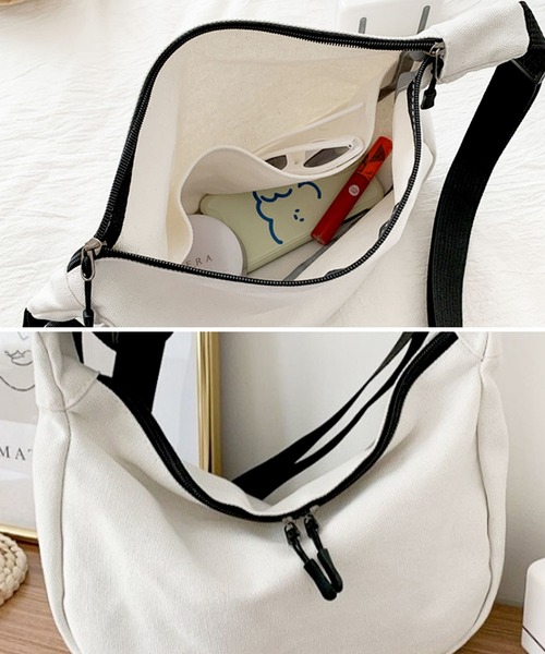 florist（フローリスト）の「【軽量】ユニセックスメッセンジャーショルダーバッグ（ショルダーバッグ・レディース・ホワイト/ブラック・FREE）」の12枚目の写真