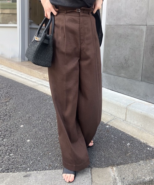 audrey and john wad（オードリーアンドジョンワッド）の「ハイウエストワイドタックパンツ（その他パンツ・レディース・ブラック/アイボリー/ブラウン・S/M）」の3枚目の写真