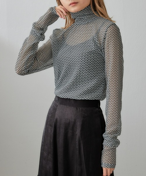 Lui's(ルイス)の「【23SS】バイカラーメッシュハイネックトップス(Tシャツ/カットソー・レディース・ホワイト/ブラウン・FREE)」の12枚目の写真