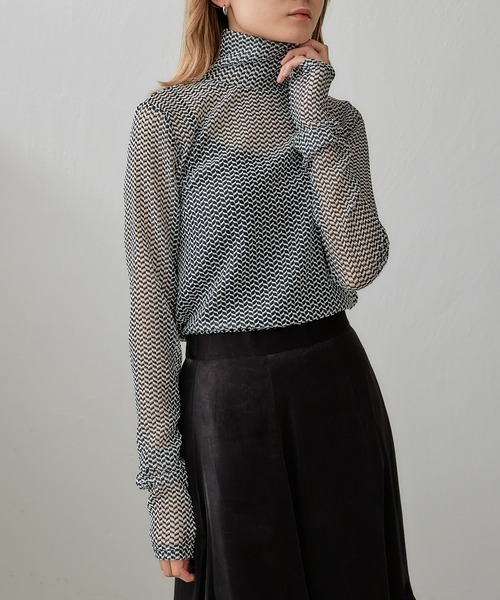 Lui's(ルイス)の「【23SS】バイカラーメッシュハイネックトップス(Tシャツ/カットソー・レディース・ホワイト/ブラウン・FREE)」の13枚目の写真