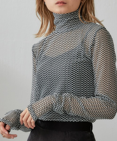 Lui's(ルイス)の「【23SS】バイカラーメッシュハイネックトップス(Tシャツ/カットソー・レディース・ホワイト/ブラウン・FREE)」の10枚目の写真