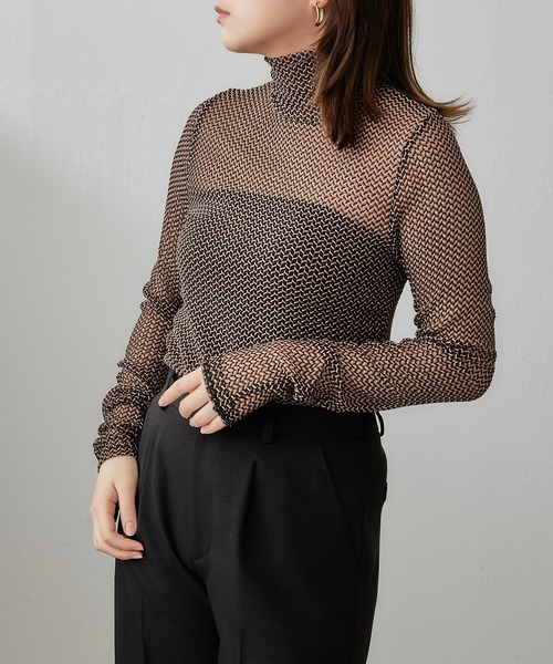 Lui's(ルイス)の「【23SS】バイカラーメッシュハイネックトップス(Tシャツ/カットソー・レディース・ホワイト/ブラウン・FREE)」の3枚目の写真