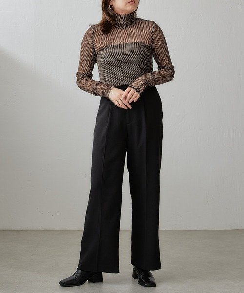 Lui's(ルイス)の「【23SS】バイカラーメッシュハイネックトップス(Tシャツ/カットソー・レディース・ホワイト/ブラウン・FREE)」の5枚目の写真