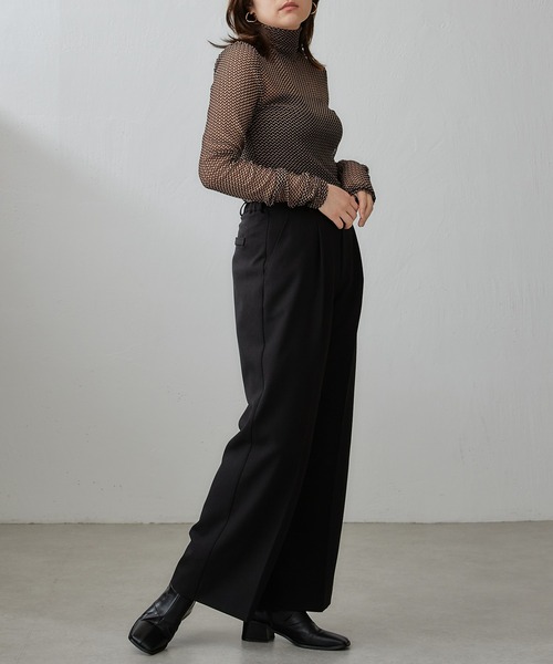 Lui's(ルイス)の「【23SS】バイカラーメッシュハイネックトップス(Tシャツ/カットソー・レディース・ホワイト/ブラウン・FREE)」の6枚目の写真