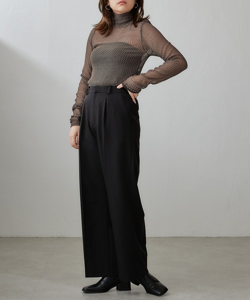 Lui's(ルイス)の「【23SS】バイカラーメッシュハイネックトップス(Tシャツ/カットソー・レディース・ホワイト/ブラウン・FREE)」の7枚目の写真