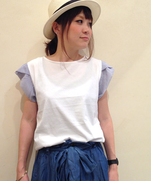 CIAOPANIC TYPY（チャオパニックティピー）の「ストライプデザインスリープT（Tシャツ/カットソー・レディース・オフホワイト/ネイビー/ブラック・FREE）」の2枚目の写真