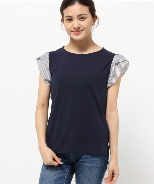 CIAOPANIC TYPY（チャオパニックティピー）の「ストライプデザインスリープT（Tシャツ/カットソー・レディース・オフホワイト/ネイビー/ブラック・FREE）」の7枚目の写真