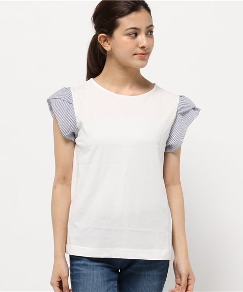 CIAOPANIC TYPY（チャオパニックティピー）の「ストライプデザインスリープT（Tシャツ/カットソー・レディース・オフホワイト/ネイビー/ブラック・FREE）」の4枚目の写真